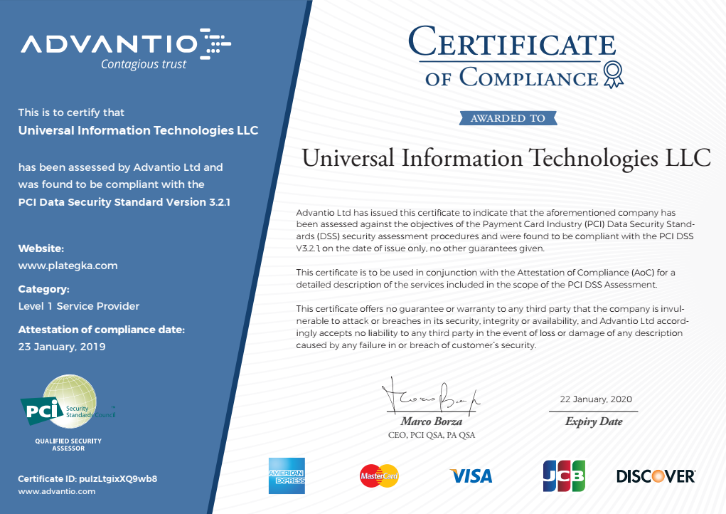 PCI DSS v.3.2.1 Certificate